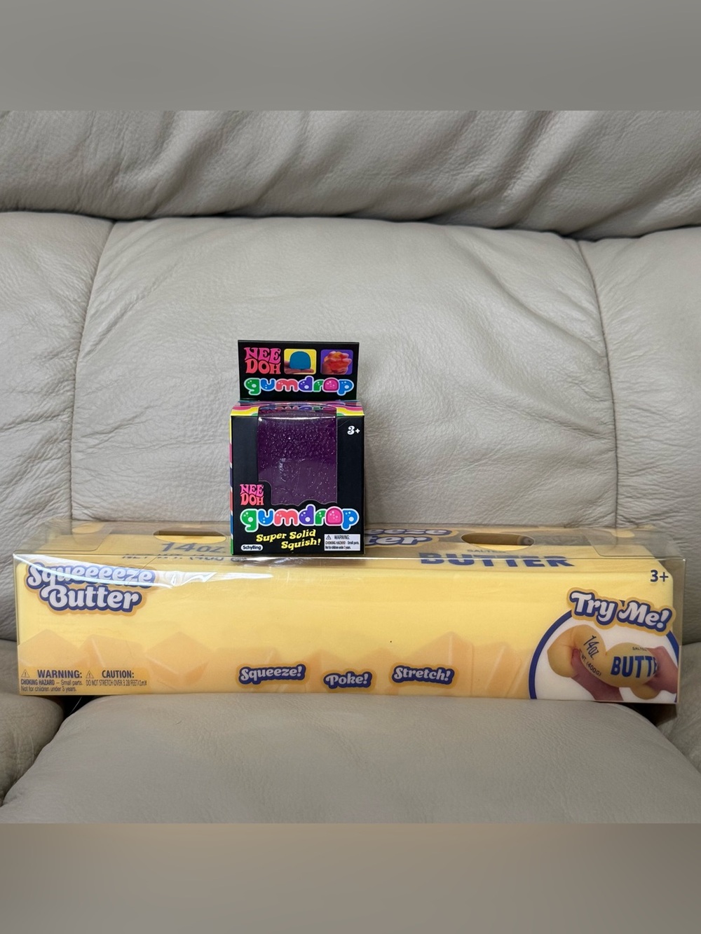 Needoh Schylling Purple Gum Drop & Sunny Days Sqeeeze Jumbo Butter Squishy